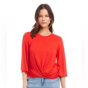 Karen Kane Red Soft Twist Front Top Size Medium 3/4 Bell Sleeves NWT